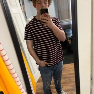 H&M Burgundy and White Stripped Tee